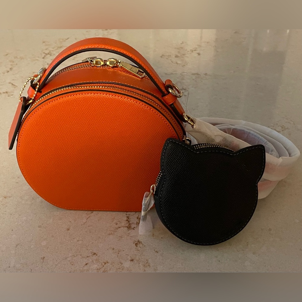 NWT Coach Leather Pumpkin Canteen Crossbody Bag & Cat Coin Purse - Picture 3 of 5